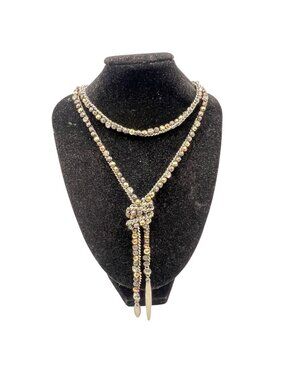 Hand-Beaded Mixed Metal Necklace Curb Chain 4" Lariat Silver Tone Black Gold 27"